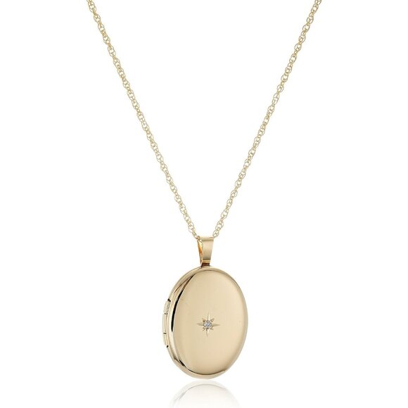 Men's Gold Filled Polished Oval Pendant Diamond Locket Necklace - Picture 1 of 4